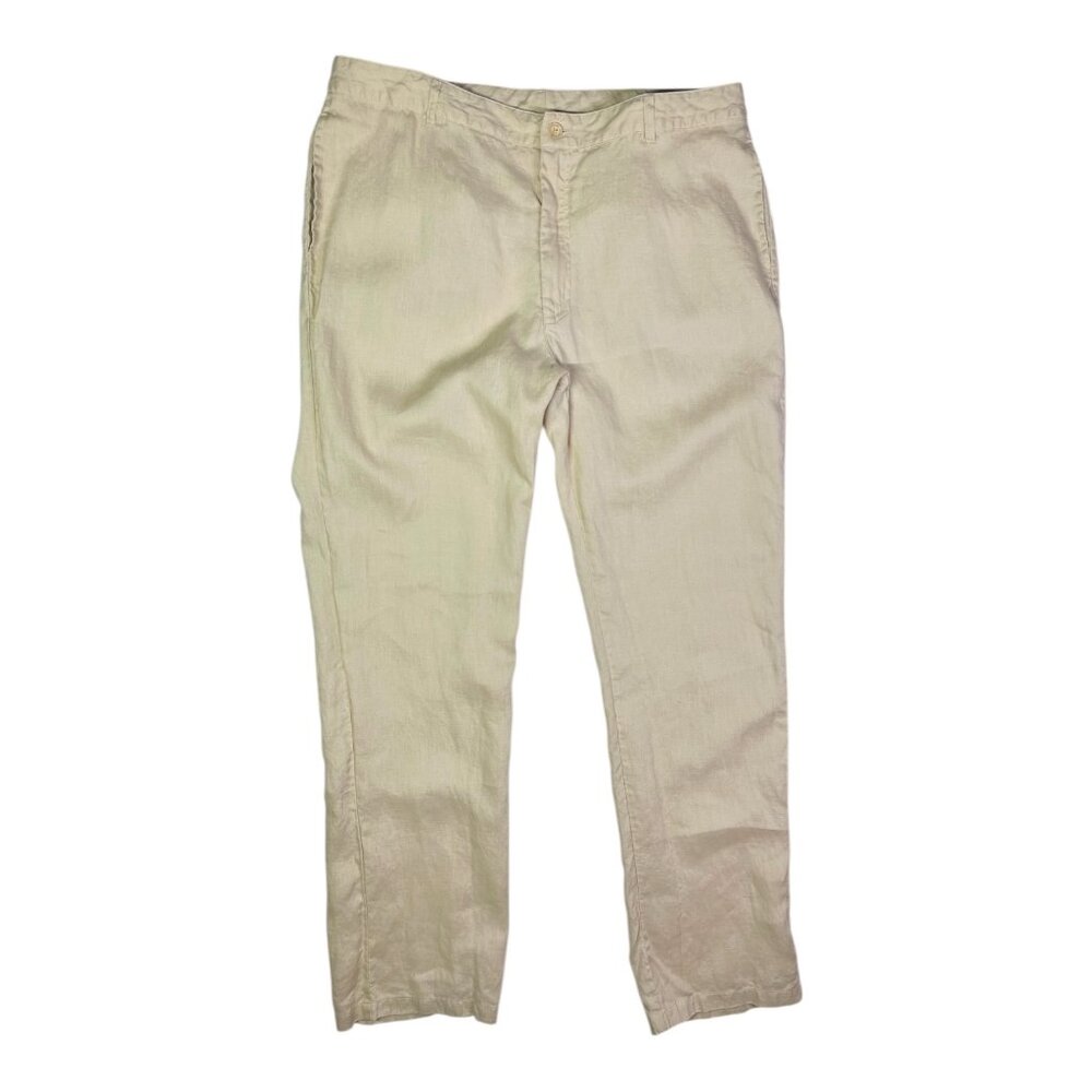 Mariyaab Men's 36 Beige Linen Pants Flat Front Zip Fly Pockets